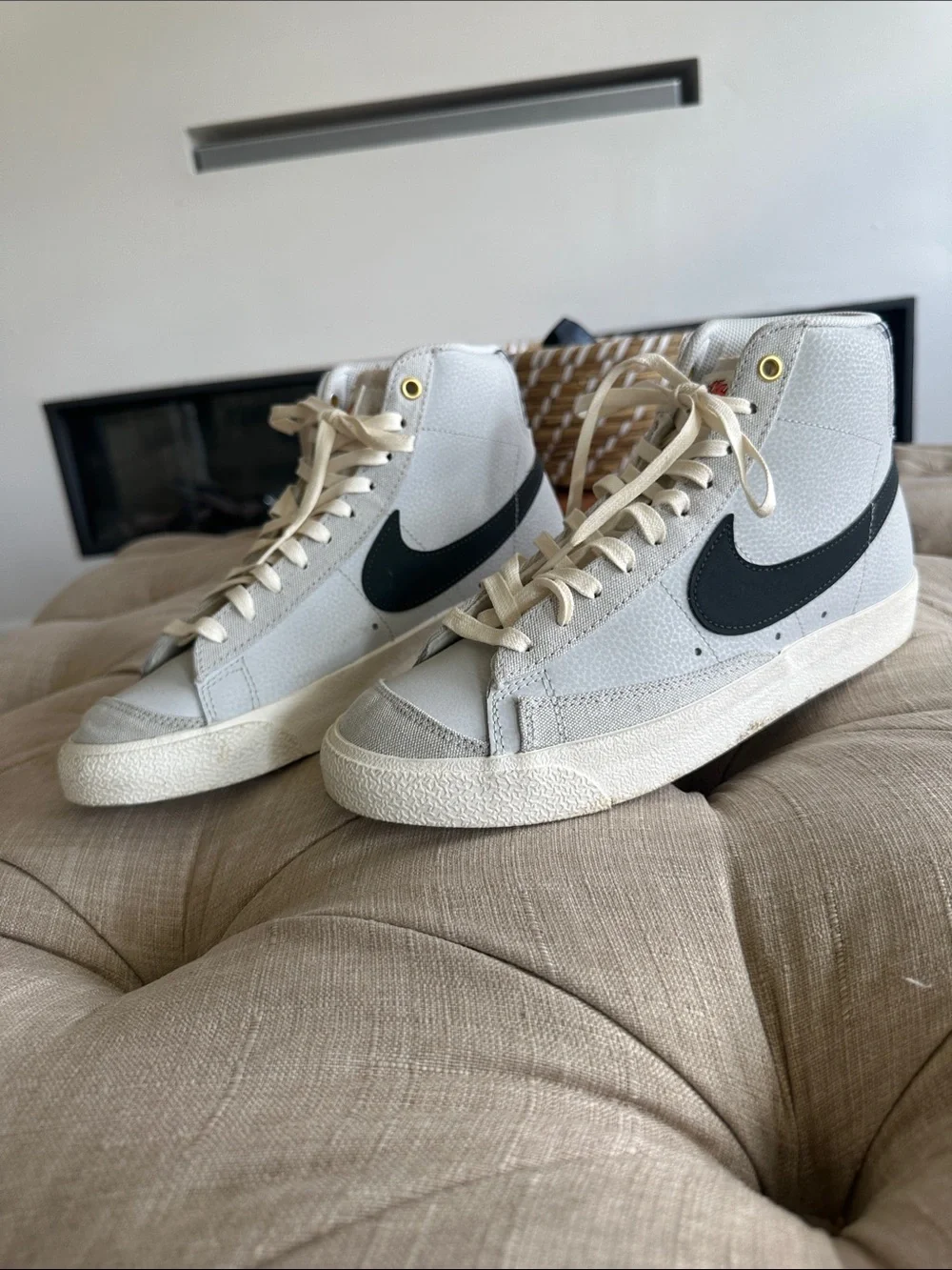 Nike High-Top Sneakers in White with Black Swoosh